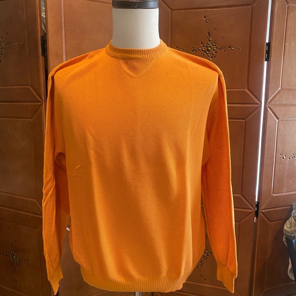 Vibrant Orange Crewneck Sweater with Ribbed Cuffs